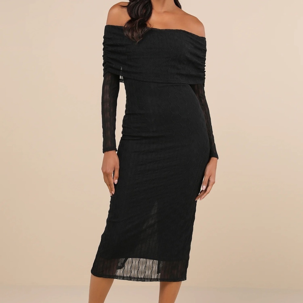 Lulus Demurely Chic Mesh Textured Off-the-Shoulder Midi Dress Small NWT